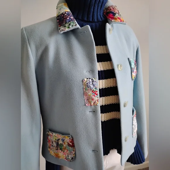 Harvé Benard Wool Cashmere Upcycled Liberty Art Fabric Patchwork Jacket Size 12P - Picture 5 of 15